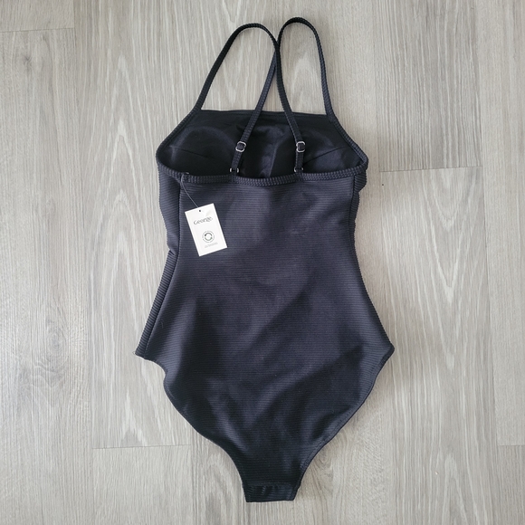 NWT George Minimalist Black Ribbed One-Piece Swimsuit With Cups Size Small - Picture 5 of 6